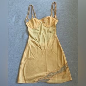 Meshki Satin Lace Slip Mini Dress - Lemon